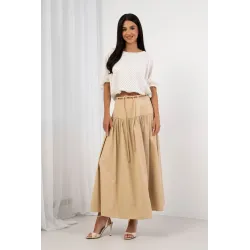 Rozkloszowana spódnica maxi z ozdobnym sznurkiem
