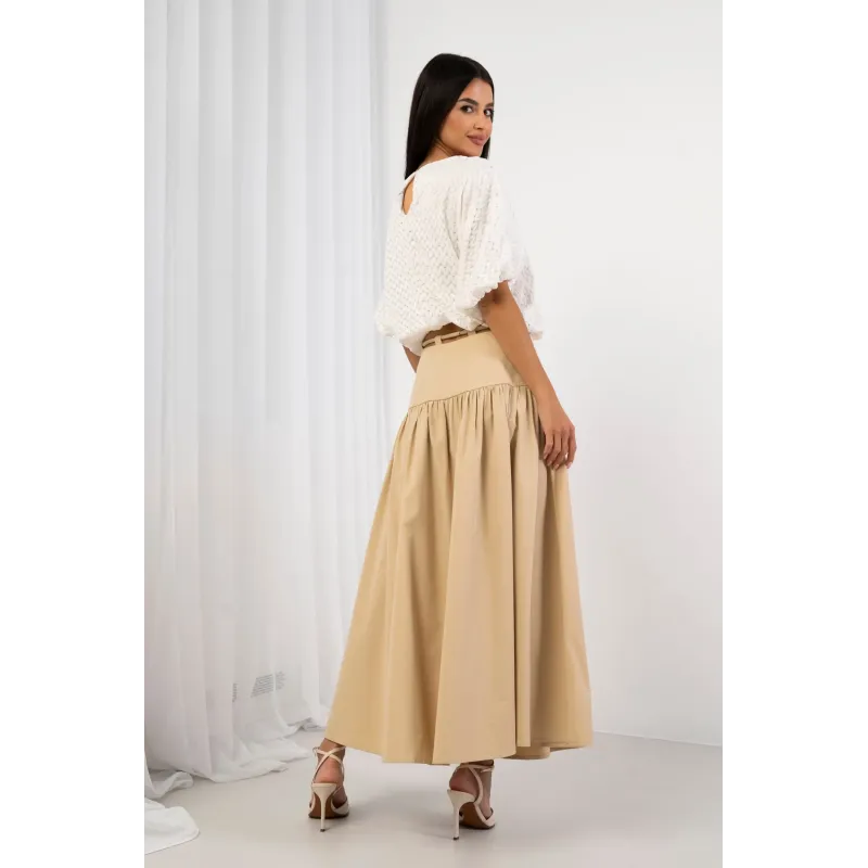 Rozkloszowana spódnica maxi z ozdobnym sznurkiem