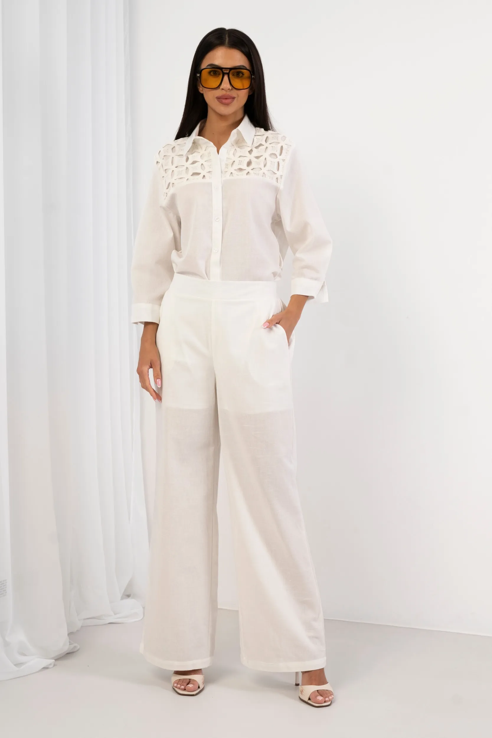 Lekkie spodnie wide leg z kieszeniami