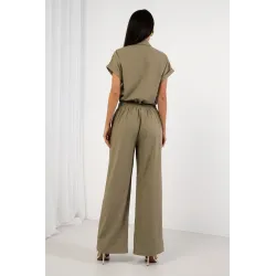 Komplet z koszulą z biżuteryjnym akcentem i szerokimi spodniami