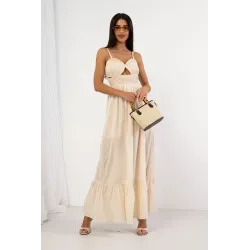 Sukienka maxi z plecionym gorsetem i wycięciem