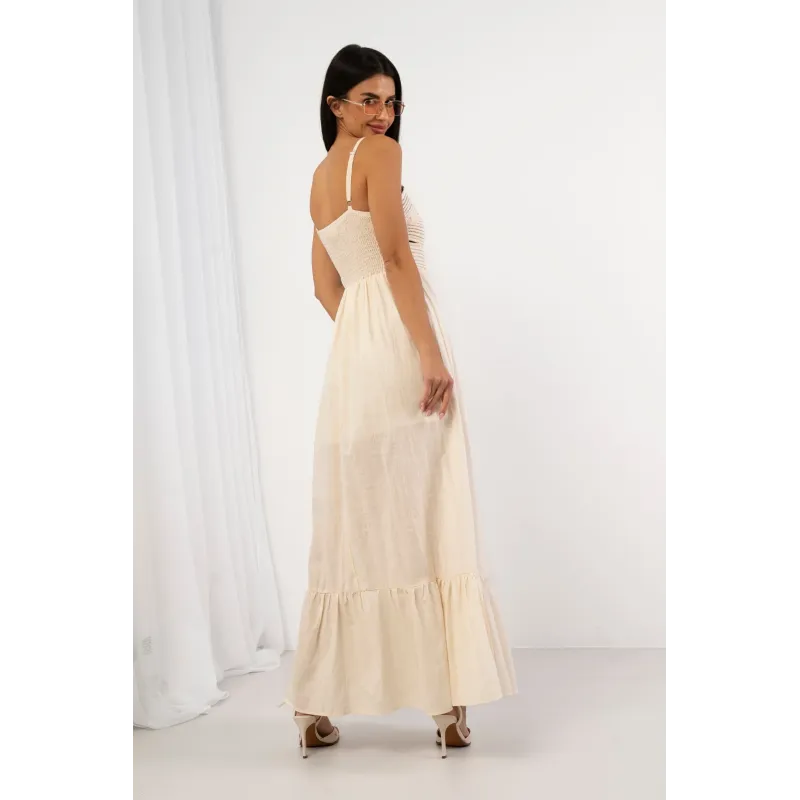 Sukienka maxi z plecionym gorsetem i wycięciem