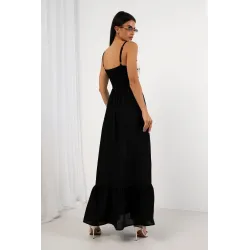 Sukienka maxi z plecionym gorsetem i wycięciem