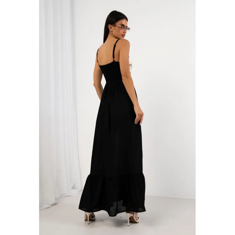 Sukienka maxi z plecionym gorsetem i wycięciem