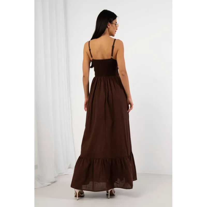 Sukienka maxi z plecionym gorsetem i wycięciem