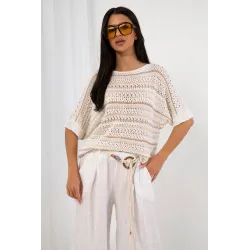 Ażurowy sweter w paski z błyszczącą nitką