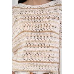 Ażurowy sweter w paski z błyszczącą nitką