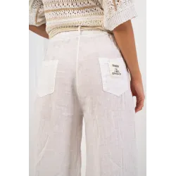 Lniane spodnie z szeroką nogawką i paskiem