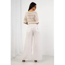 Lniane spodnie z szeroką nogawką i paskiem