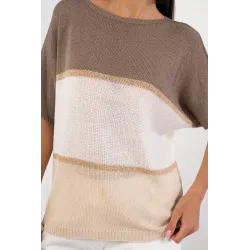 Sweter z metaliczną nitką i krótkim rękawem