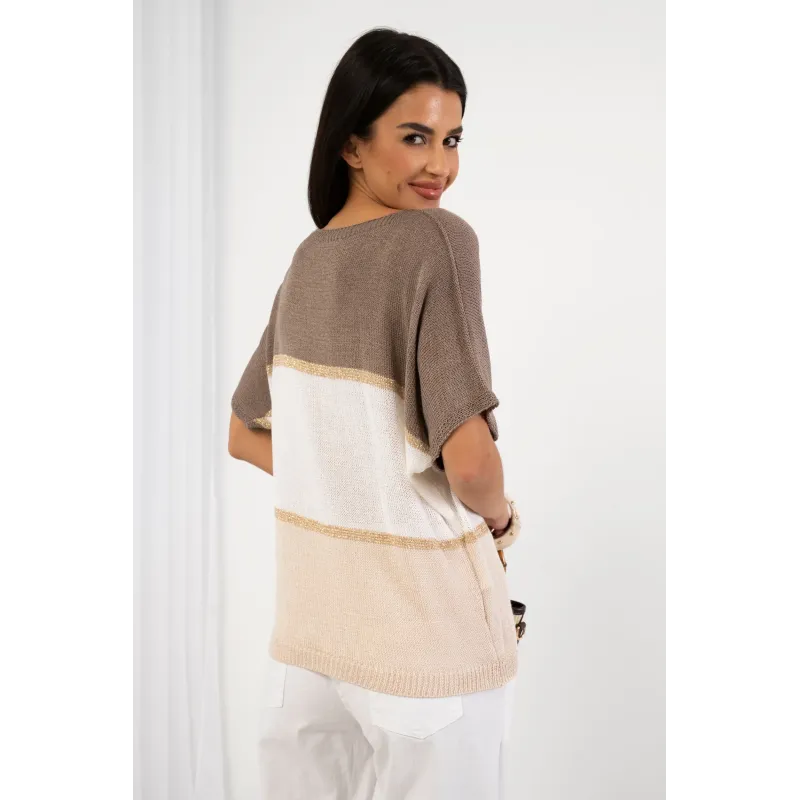 Sweter z metaliczną nitką i krótkim rękawem