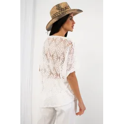 Bluzka z dzianiny ażurowej z krótkim rękawem