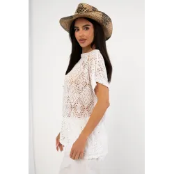 Bluzka z dzianiny ażurowej z krótkim rękawem
