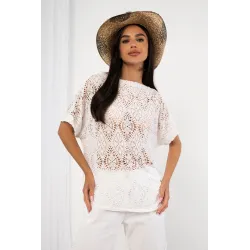 Bluzka z dzianiny ażurowej z krótkim rękawem