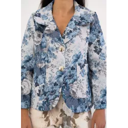 Krótka kurtka żakardowa z motywem florystycznym