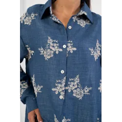 Koszula boho z haftem i ozdobnym wykończeniem
