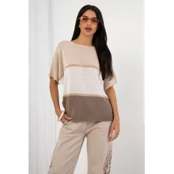 Sweter z metaliczną nitką i krótkim rękawem