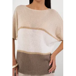 Sweter z metaliczną nitką i krótkim rękawem