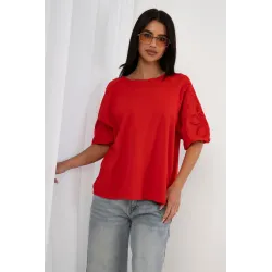 Bluzka z bufiastymi rękawami i ażurowym wzorem