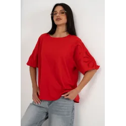 Bluzka z bufiastymi rękawami i ażurowym wzorem