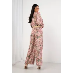Komplet żakardowy z marynarką i szerokimi spodniami w kwiaty