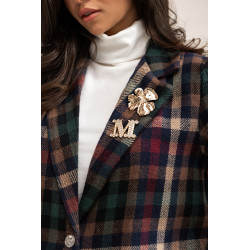 MARYNARKA W KOLOROWĄ KRATĘ Z BROSZKAMI