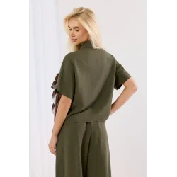 Komplet z koszulą z dekoracyjną apaszką i szerokimi spodniami