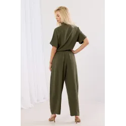 Komplet z koszulą z dekoracyjną apaszką i szerokimi spodniami