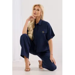 Komplet z koszulą z dekoracyjną apaszką i szerokimi spodniami