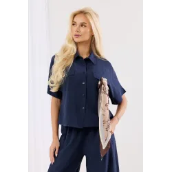Komplet z koszulą z dekoracyjną apaszką i szerokimi spodniami