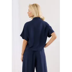 Komplet z koszulą z dekoracyjną apaszką i szerokimi spodniami