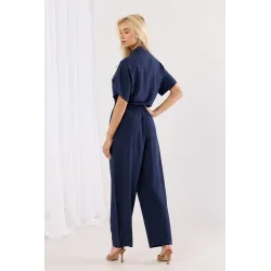 Komplet z koszulą z dekoracyjną apaszką i szerokimi spodniami