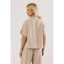 Komplet z koszulą z dekoracyjną apaszką i szerokimi spodniami