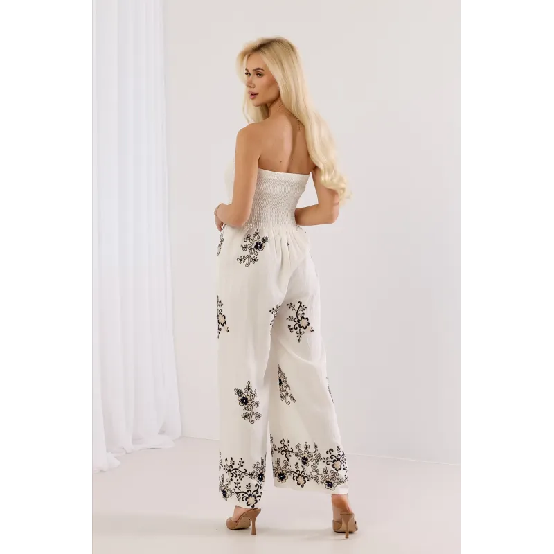 Kombinezon boho z haftem i marszczonym gorsetem