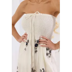 Kombinezon boho z haftem i marszczonym gorsetem
