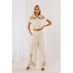 Komplet w stylu boho z koszulą i spodniami wide leg