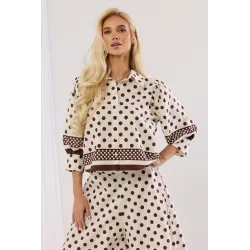 Komplet oversize z koszulą i spodniami typu kuloty w grochy