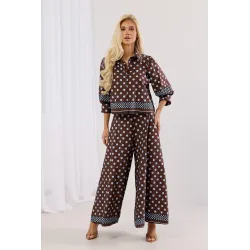 Komplet oversize z koszulą i spodniami typu kuloty w grochy