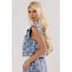 Wiskozowy komplet z kamizelką i szortami