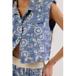 Wiskozowy komplet z kamizelką i szortami