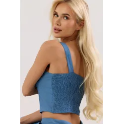 Komplet z topem gorsetowym i szerokimi spodniami z haftowanym dołem