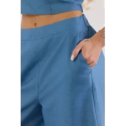 Komplet z topem gorsetowym i szerokimi spodniami z haftowanym dołem