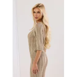 Komplet dzianinowy z ażurowym splotem z metaliczną nitką