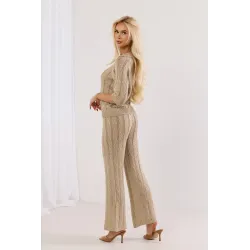 Komplet dzianinowy z ażurowym splotem z metaliczną nitką