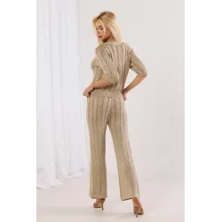 Komplet dzianinowy z ażurowym splotem z metaliczną nitką