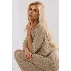 Komplet dzianinowy z ażurowym splotem z metaliczną nitką