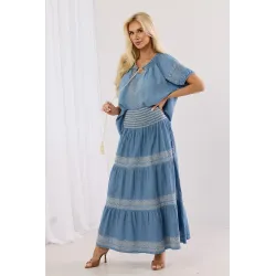 Komplet boho z bluzką i spódnicą maxi z haftem