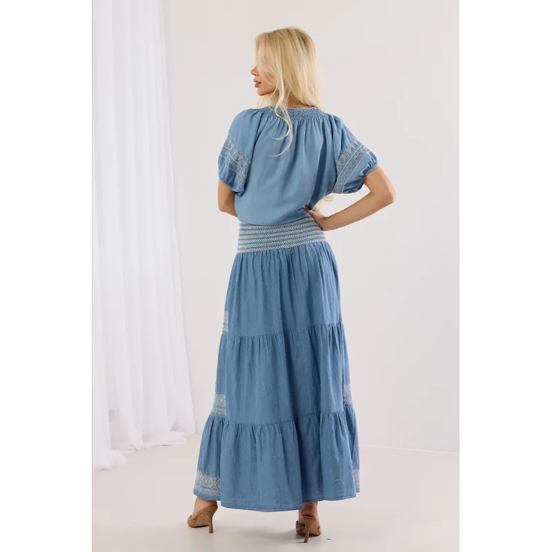 Komplet boho z bluzką i spódnicą maxi z haftem