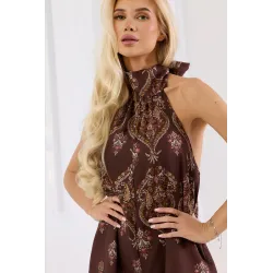 Wzorzysty kombinezon maxi z wiązaniem na szyi