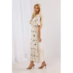 Haftowana sukienka maxi z ażurowymi wstawkami